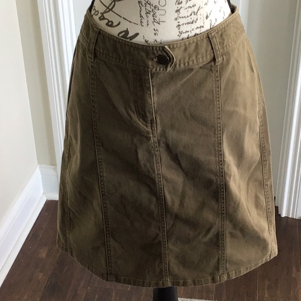 Villager Olive Green Knee-Length A-Line stretch Cargo Skirt Sz 10
